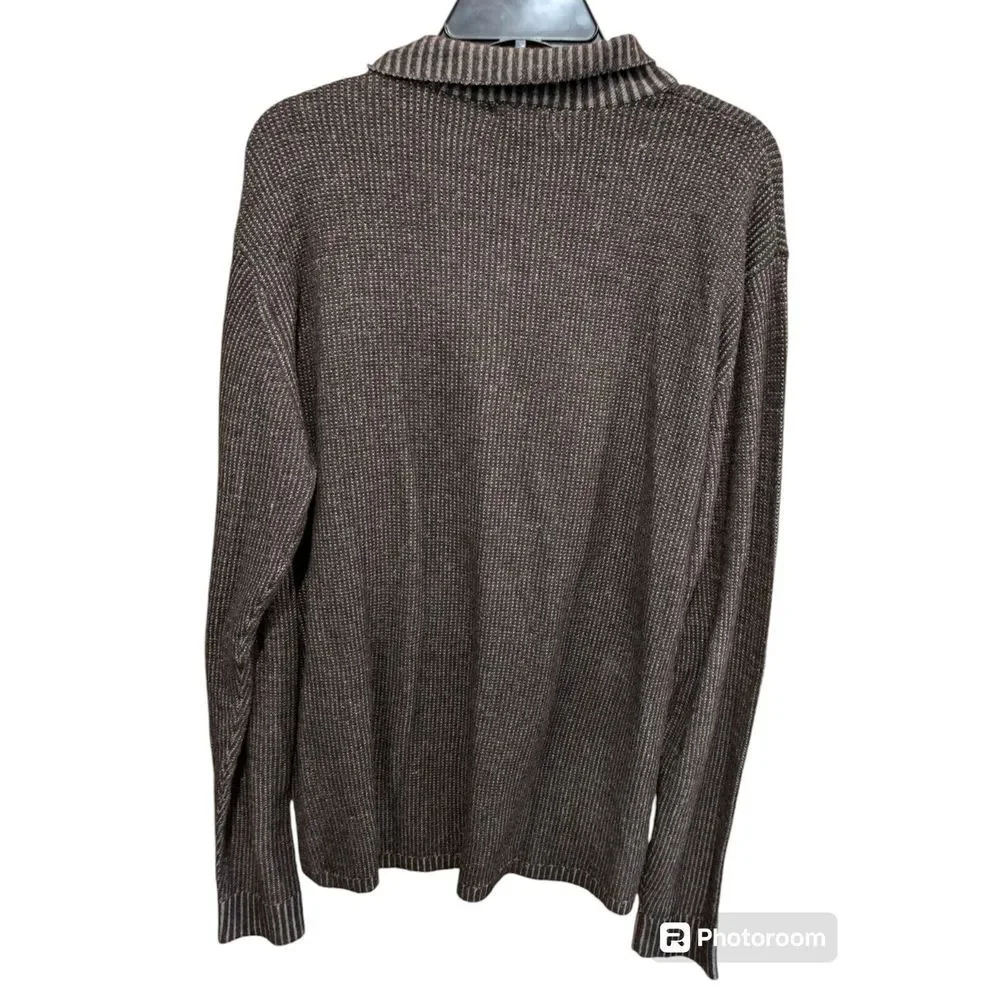 AGAVE Gray Wool Silk Cashmere Blend Brown  Quarter Zip Knit Sweater‎ Men Large